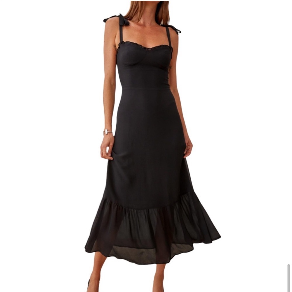 Reformation black midi dress with lace details